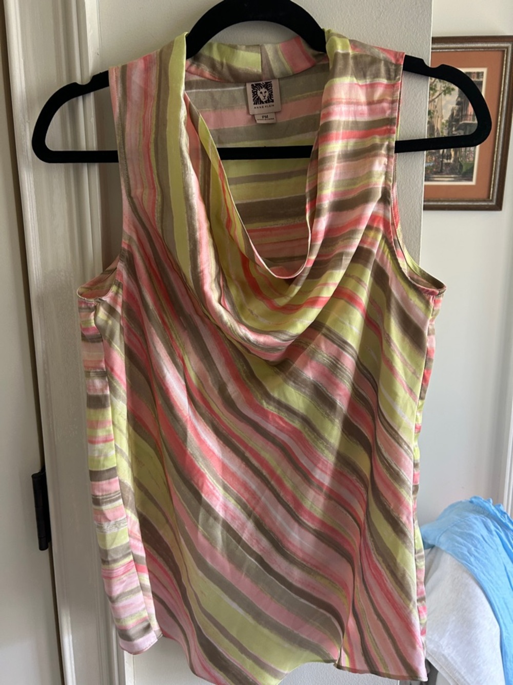 Anne Klein Pink & Lime Striped Cowl Neck Camisole
